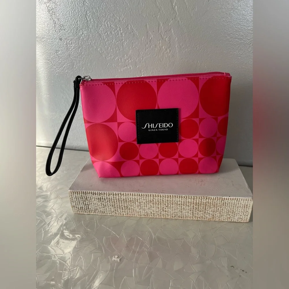 Shiseido Red and Pink Geometric Cosmetic bag